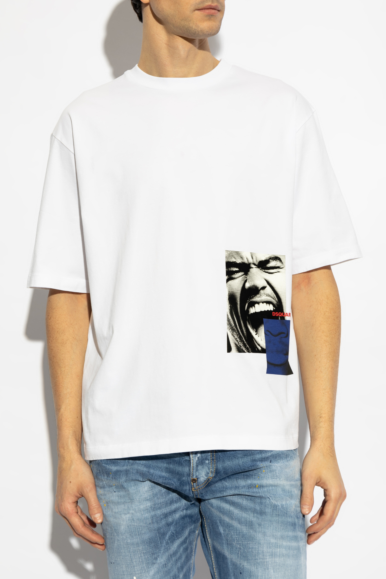 【送料&関税込】Dsquared2 White Round Neck T Shirt With Prin Dsquared2 ICON Tropical Logo Print T-Shirt - White | eBay